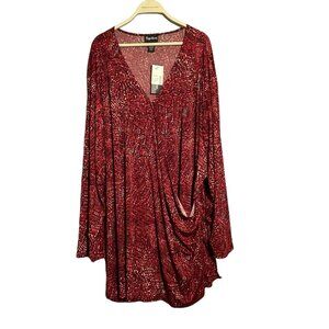 Maggie Barnes Blouse Tunic Top Women 4X Camo Vneck Draped Ruffles Casual Comfy